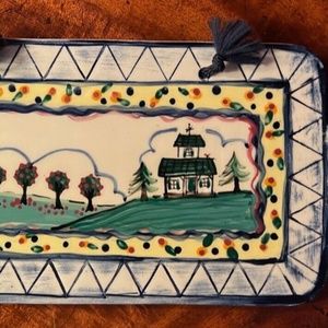 Signed Heather Lane Pottery Ceramic wall plaque 9.5